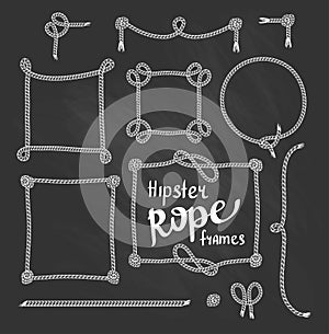 Set of Simple White Rope Frames Graphic Designs on chalkboard.