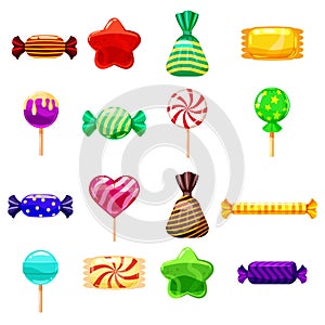 Set single cartoon candies, lollipop, candy, desserts. Illustration, isolated on white. Cartoon style