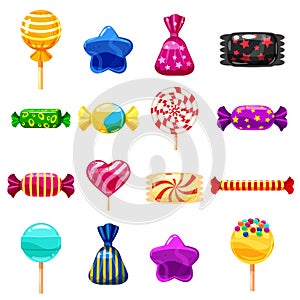 Set single cartoon candies, lollipop, candy, desserts. Illustration, isolated on white. Cartoon style