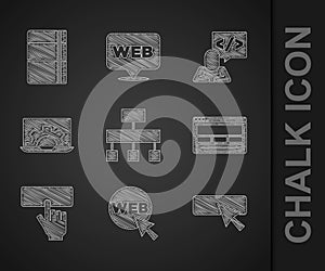Set Site map, Web and graphic design, UI or UX, Keyboard, development, Front end and Sketchbook album icon. Vector