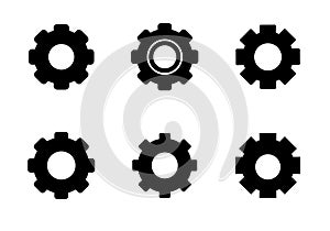 A set of six black gears icons isolated on white background. - Vector