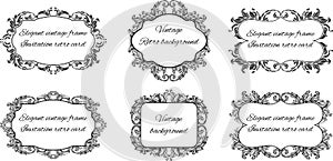 Set of six black and white frames for text in