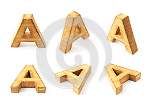 Set of six block wooden letters isolated