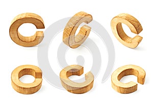 Set of six block wooden letters isolated