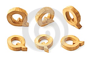 Set of six block wooden letters isolated