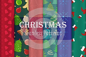 Set with the Six Christmas seamless patterns