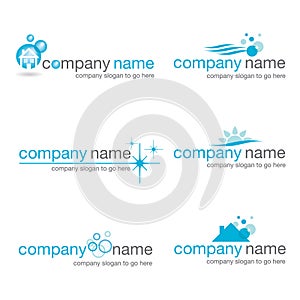 Set of six cleaning logos (vector)