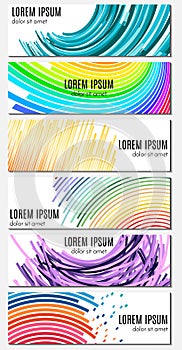 Set of six colorful abstract header banners with curved lines and place for text