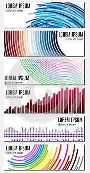 Set of six colorful abstract header banners with curved lines and place for text