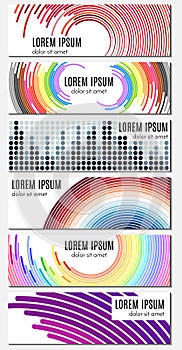 Set of six colorful abstract header banners with curved lines