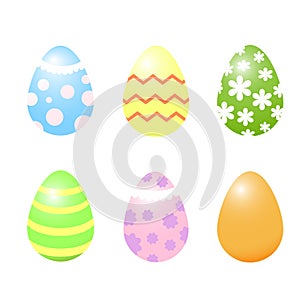 Set of six colorful decorated Easter eggs
