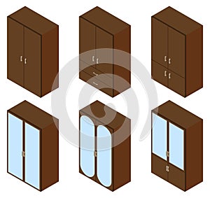 Set of six cupboards. Isometric.