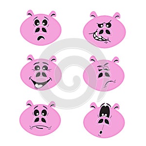 Set of six cute cartoon emotional pig characters