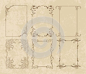 Set of six decorative frames on a old-style background photo