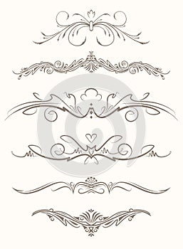 Set of six decorative vintage page elements, text divider