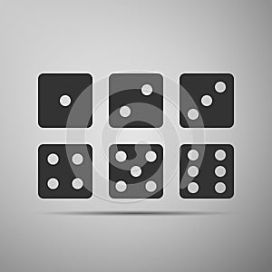 Set of six dices flat icon on grey background