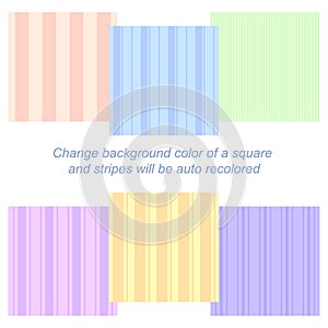 Set of six different seamless patterns with auto recoloring vertical stripes