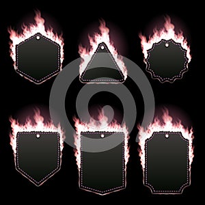 Set of six frames surrounded with pink flame
