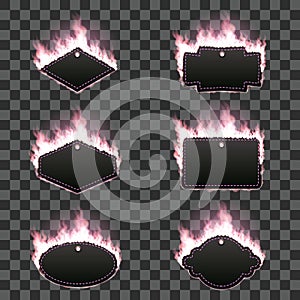 Set of six frames surrounded with pink flame