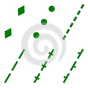 A set of six green and white vector graphic images of pathways and bridle paths found on a map