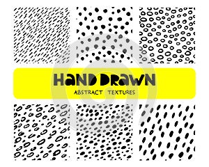 Set of six hand drawn ink seamless patterns