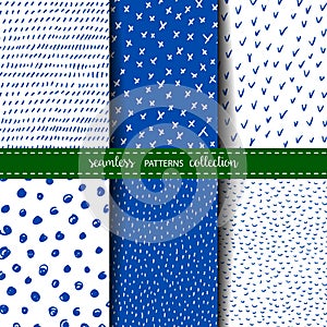 Set of six hand drawn seamless patterns