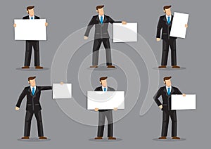 Cartoon Businessman in Suit Holding Placard Vector Character Set
