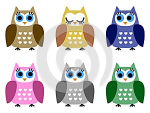 Set of six little owlets