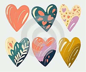 beautiful collection of six love hearts in cartoon style photo