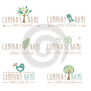 Set of six nature and gardening logos