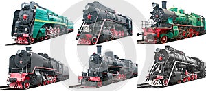 Set of six old steam locomotives