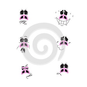 Set of six cute cartoon emotional pink pig characters