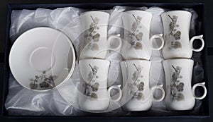 Set of six porcelain cups of coffee