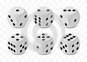 Set of six realistic isometric game dices with rounded edge and angle