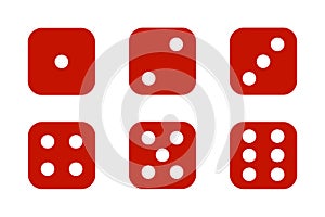 Set of six red dices on white background