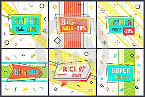 Set of six sale banners. Discount poster template. Big sale special offer. End of season, best price