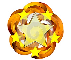 Set of six shiny gold stars in motion