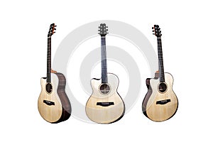 Set of six strings acoustic wooden guitars isolated on white background. guitar shape