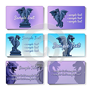 Set of six vector cards depicting gargoyles