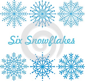 Set of six vectorial snowflakes, Symmetrical designs