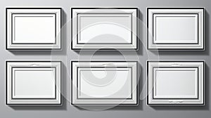 a set of six white frames on a gray background