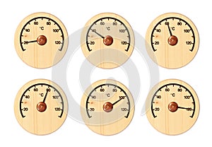 Set from six wooden thermometers