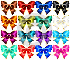 Set of sixteen holiday bows with gold edging