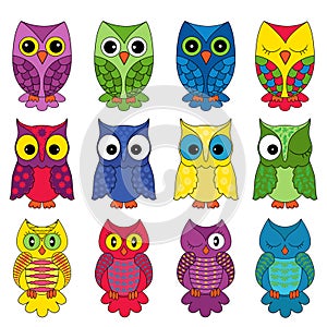 Set of sixteen owls