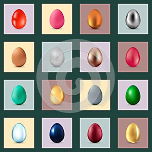 Set of sixteen realistic easter eggs