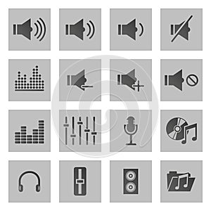 Set of sixteen sound and music icons