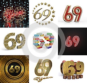 Set of sixty-nine year birthday. Number 69 graphic design element