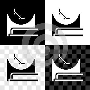 Set Skate park icon isolated on black and white, transparent background. Set of ramp, roller, stairs for a skatepark