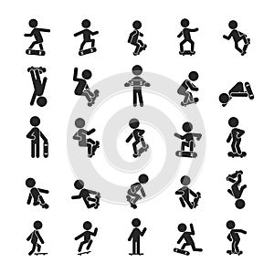 Set of Skateboard Boy , Human pictogram Icons