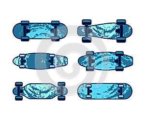 Set of skateboard icons isolated on white background. Flat style. Modern skate board design.